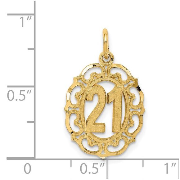 14k Yellow Gold Number 21 Oval Heart Accent Charm or Pendant, 14mm - Picture 4 of 5